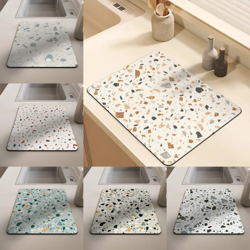 Food Prep Mat - Diatomaceous Earth Kitchen Mat Terrazzo -