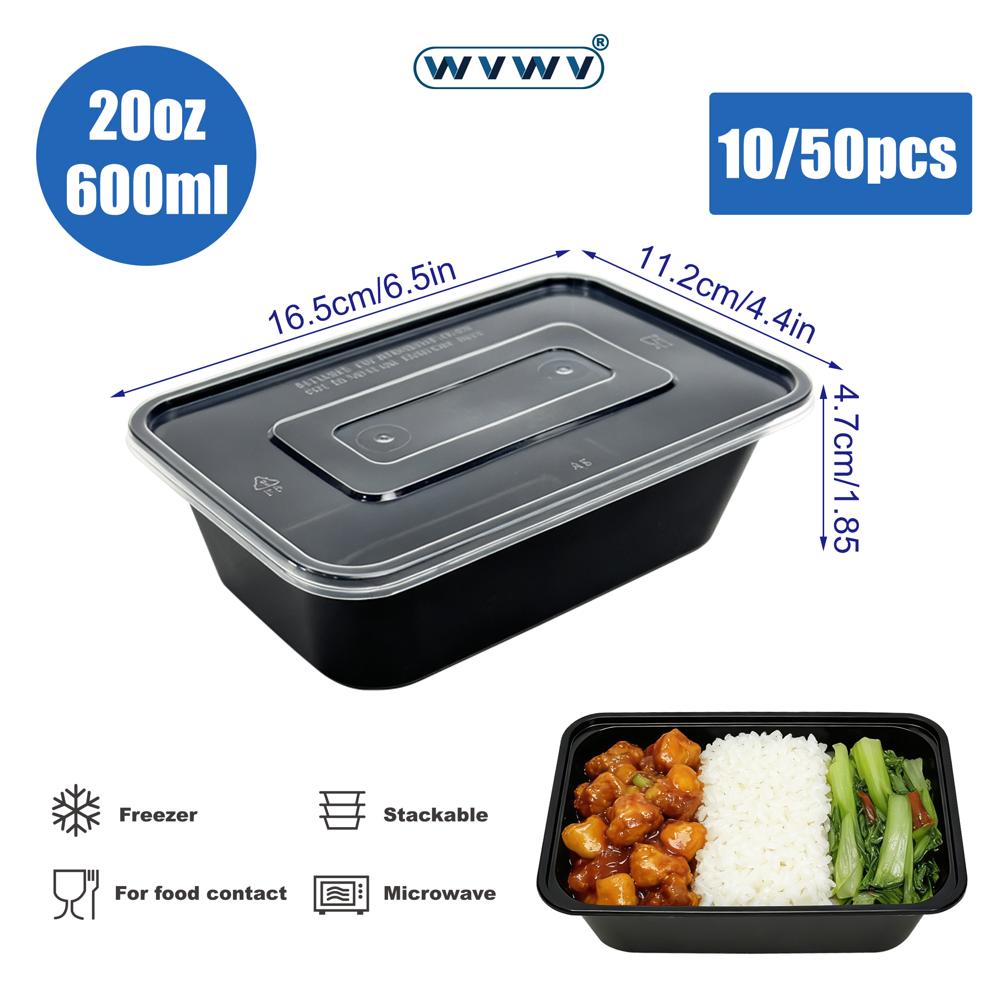 Meal Prep List - 10/50Pcs 20Oz/600Ml Black Lunch Boxes, Food