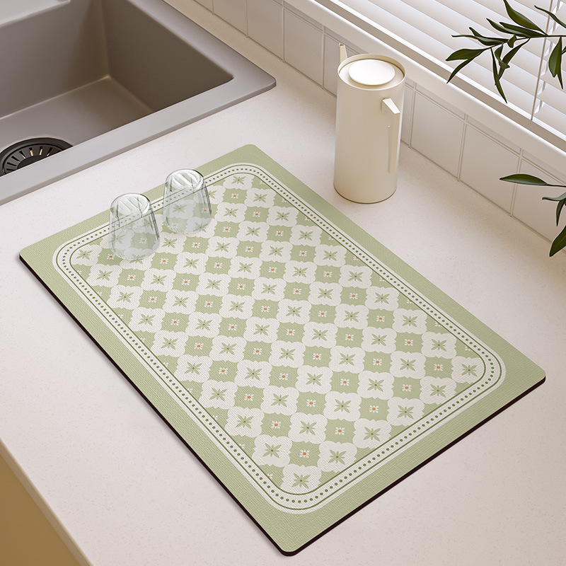 Food Prep Mat - Retro Floral Tile Kitchen Absorbent Mat