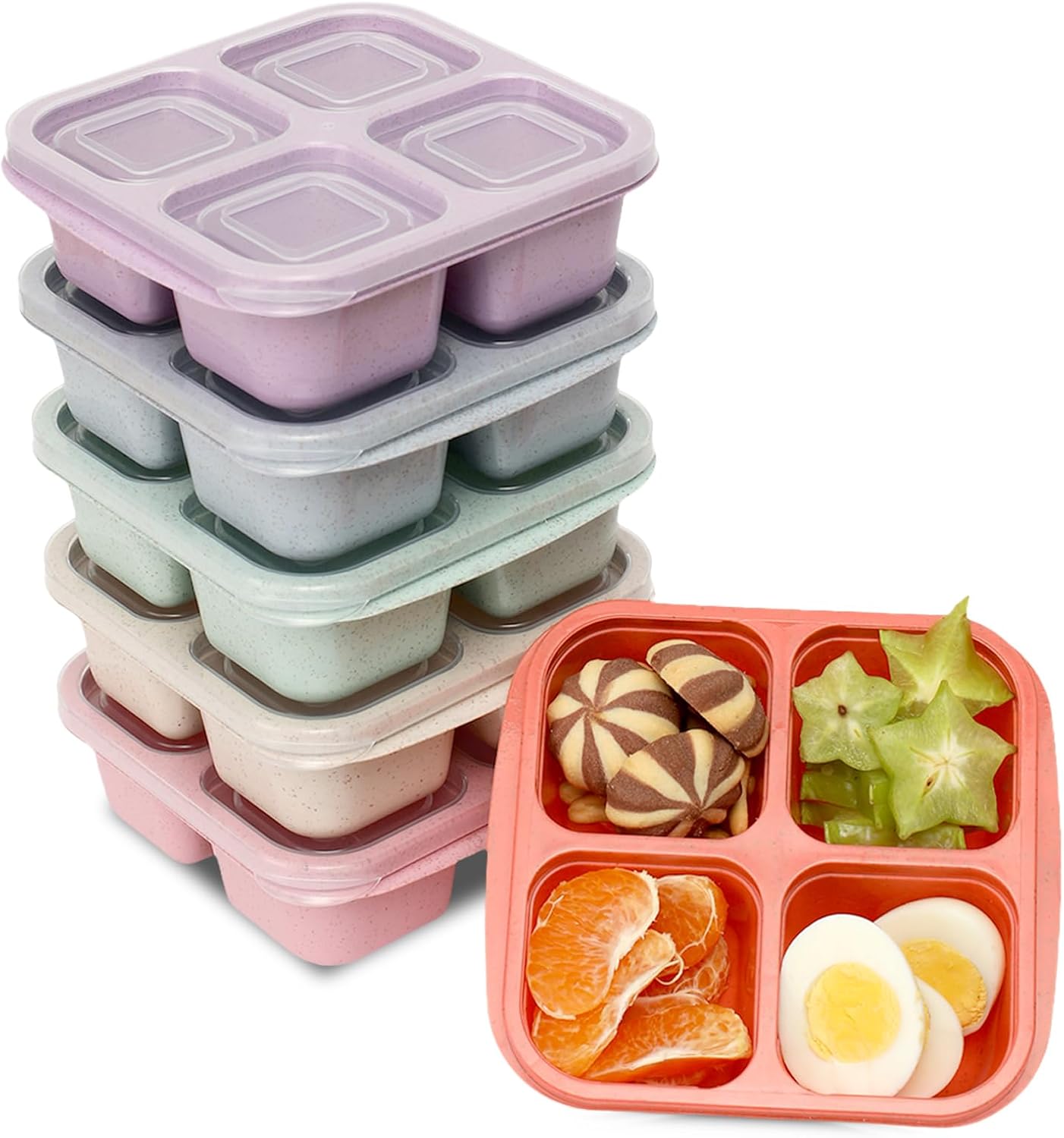 Meal Prep Snacks For Toddlers - 6 Pack Snack Containers, 4 Compartment