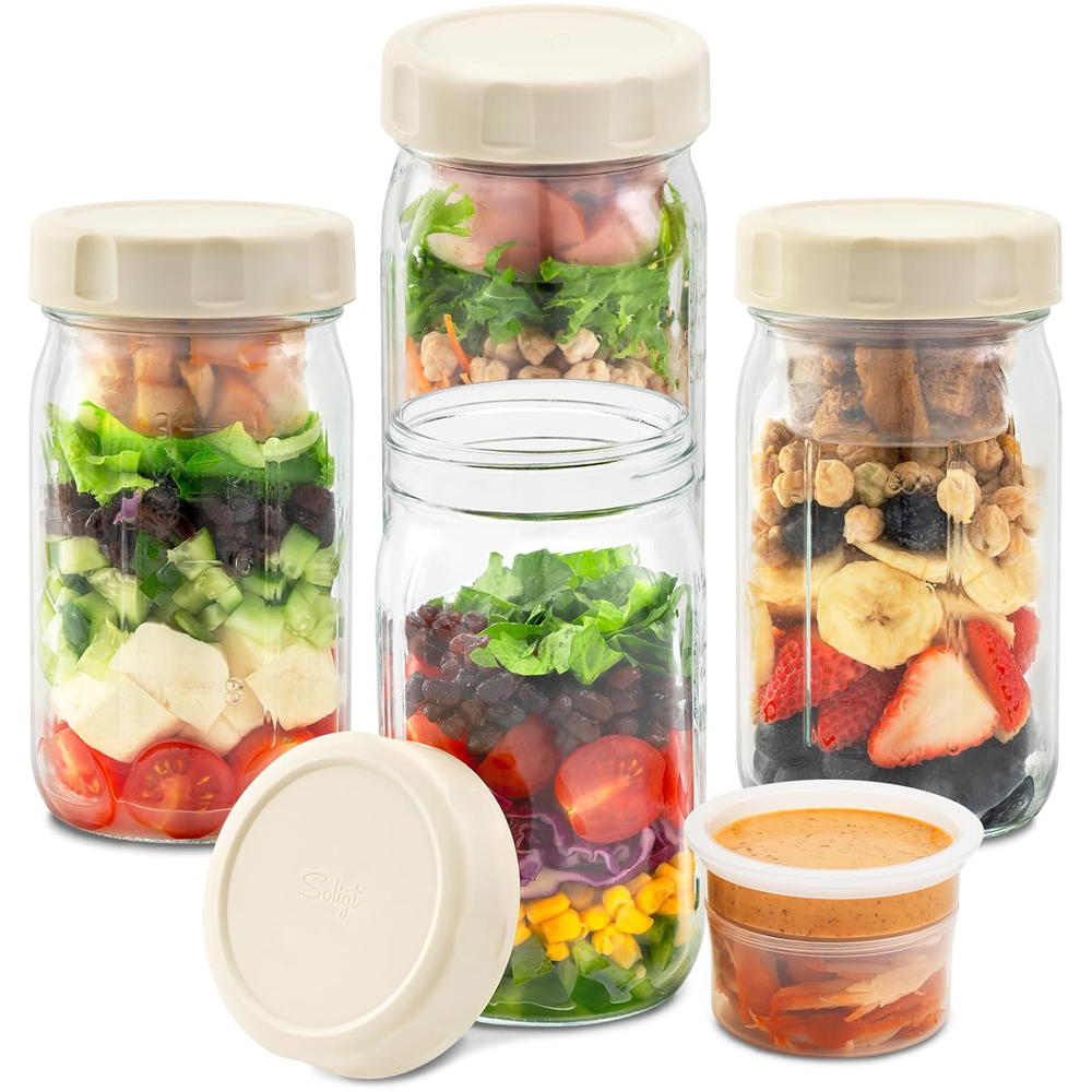 4 Pack Glass Salad Jars with L - Meal Prep Jar Salad のレビューと価格