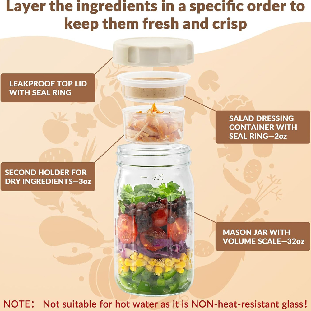 4 Pack Glass Salad Jars with L - Meal Prep Jar Salad のレビューと価格