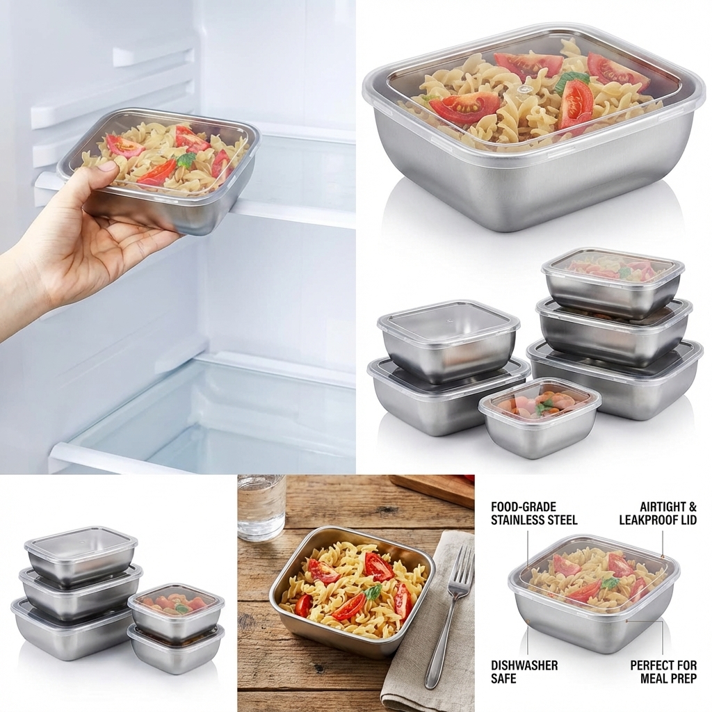 5PCS Stainless Steel Food Stor - Meal Prep List のレビューと価格