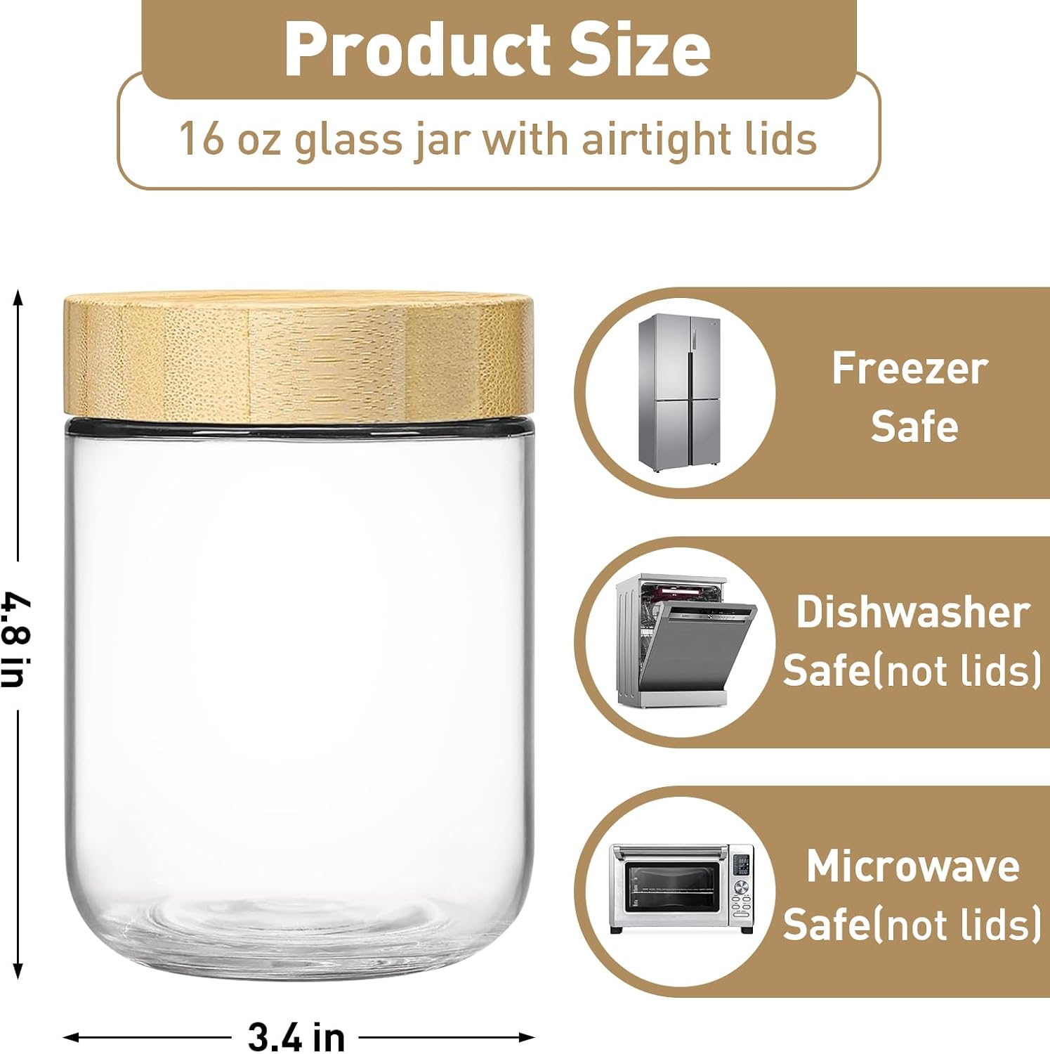 16oz Overnight Oats jars 4 Pac - Meal Prep Jar Salad のレビューと価格