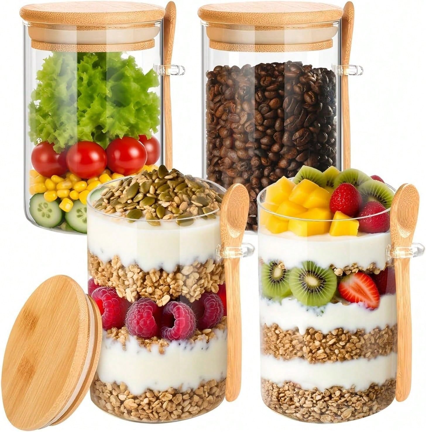 4 Pack Overnight Oats Containe - Meal Prep Jar Salad のレビューと価格