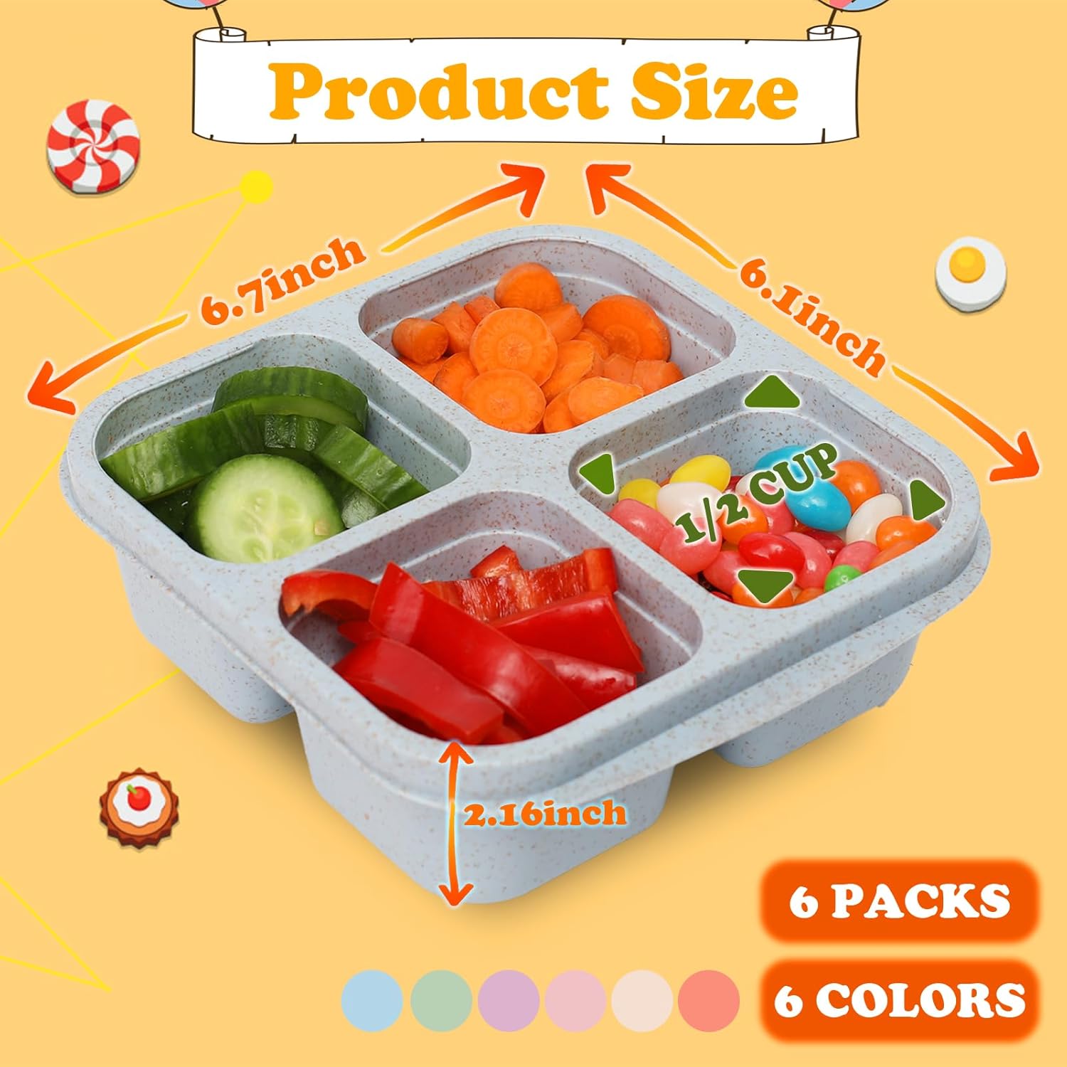 6 Pack Snack Containers, 4 Com - Meal Prep Snacks For Toddlers のレビューと価格