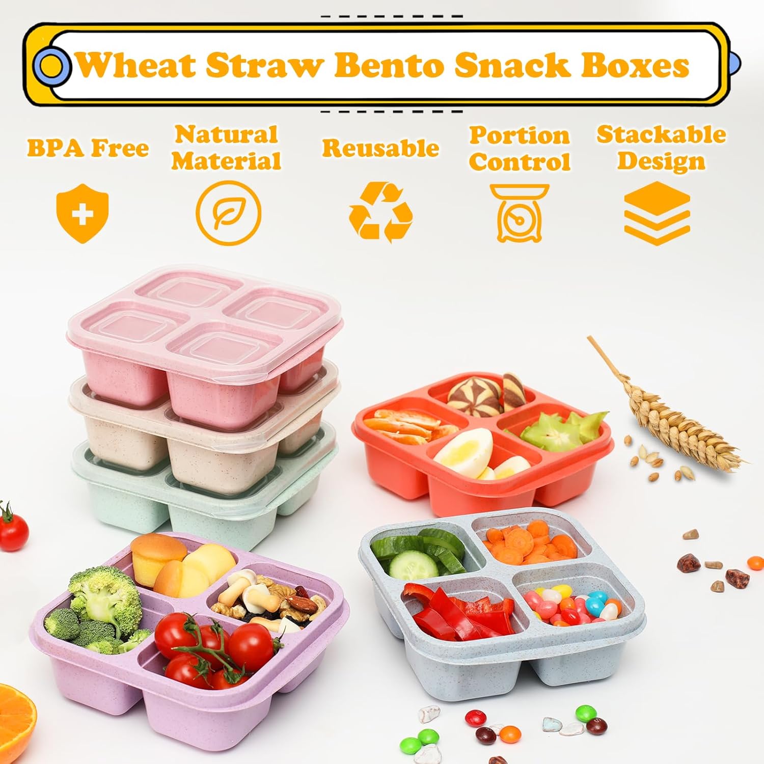6 Pack Snack Containers, 4 Com - Meal Prep Snacks For Toddlers のレビューと価格