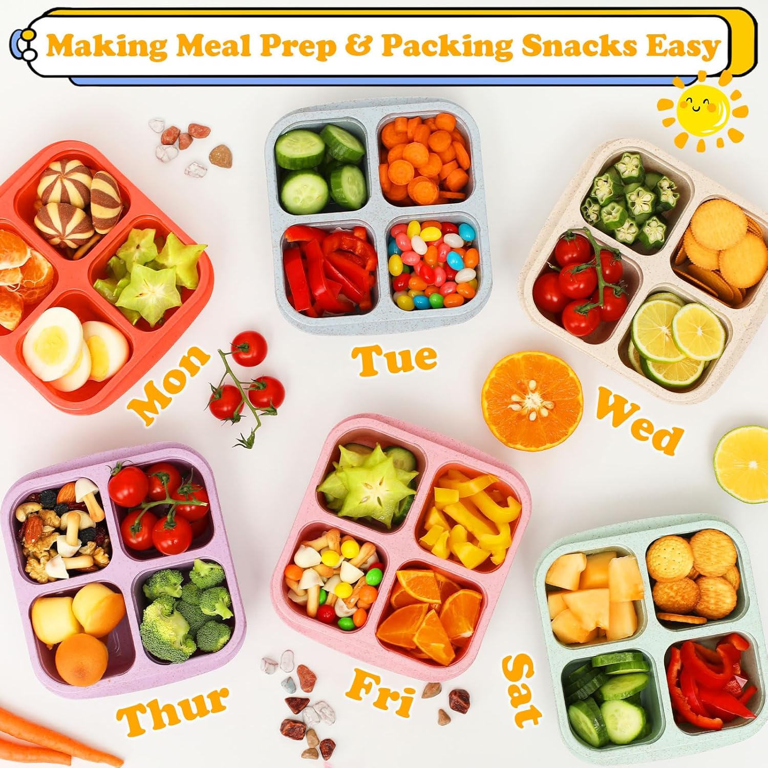6 Pack Snack Containers, 4 Com - Meal Prep Snacks For Toddlers のレビューと価格