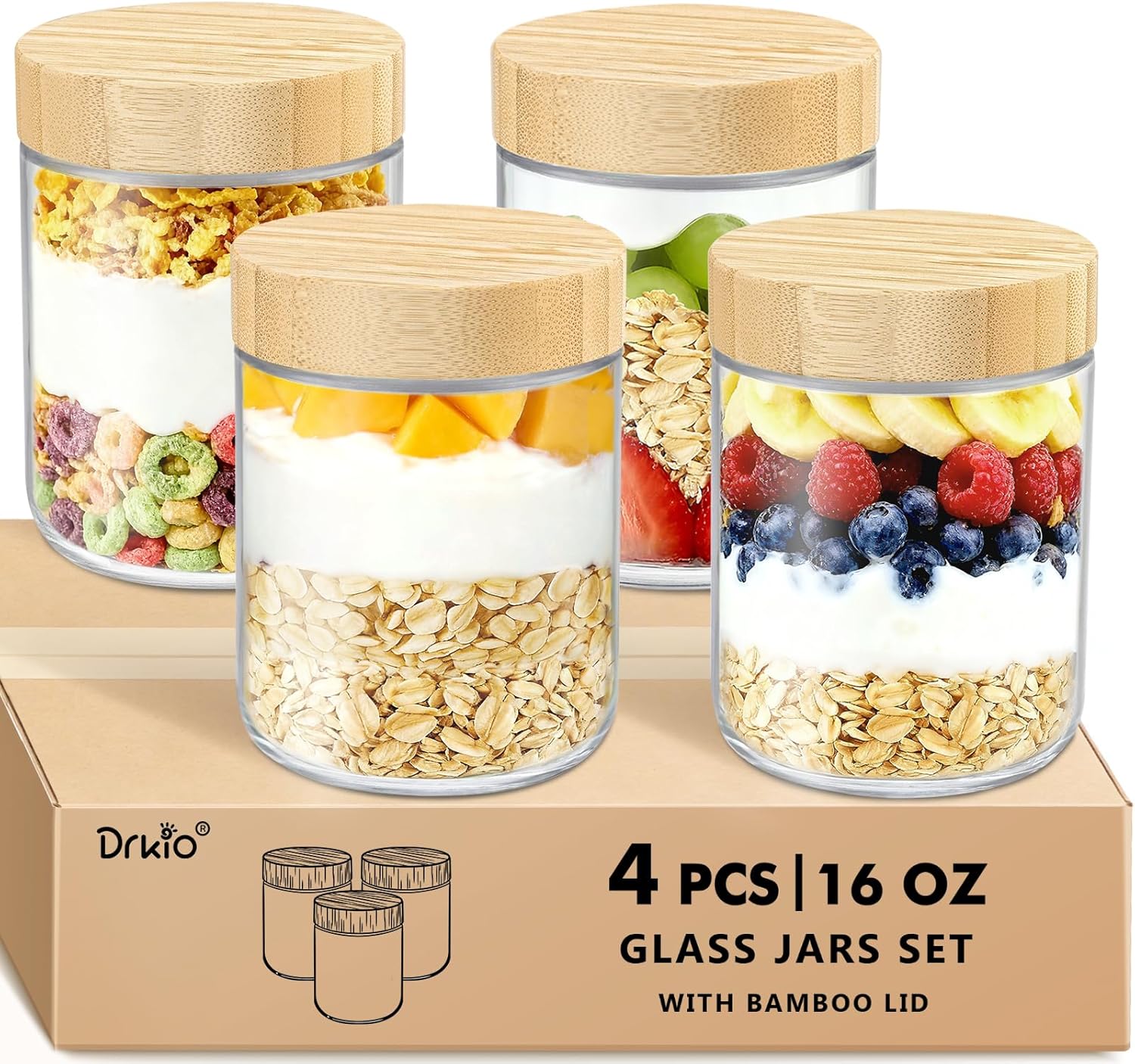 16 Oz Glass Jars with Bamboo L - Meal Prep Jar Salad のレビューと価格