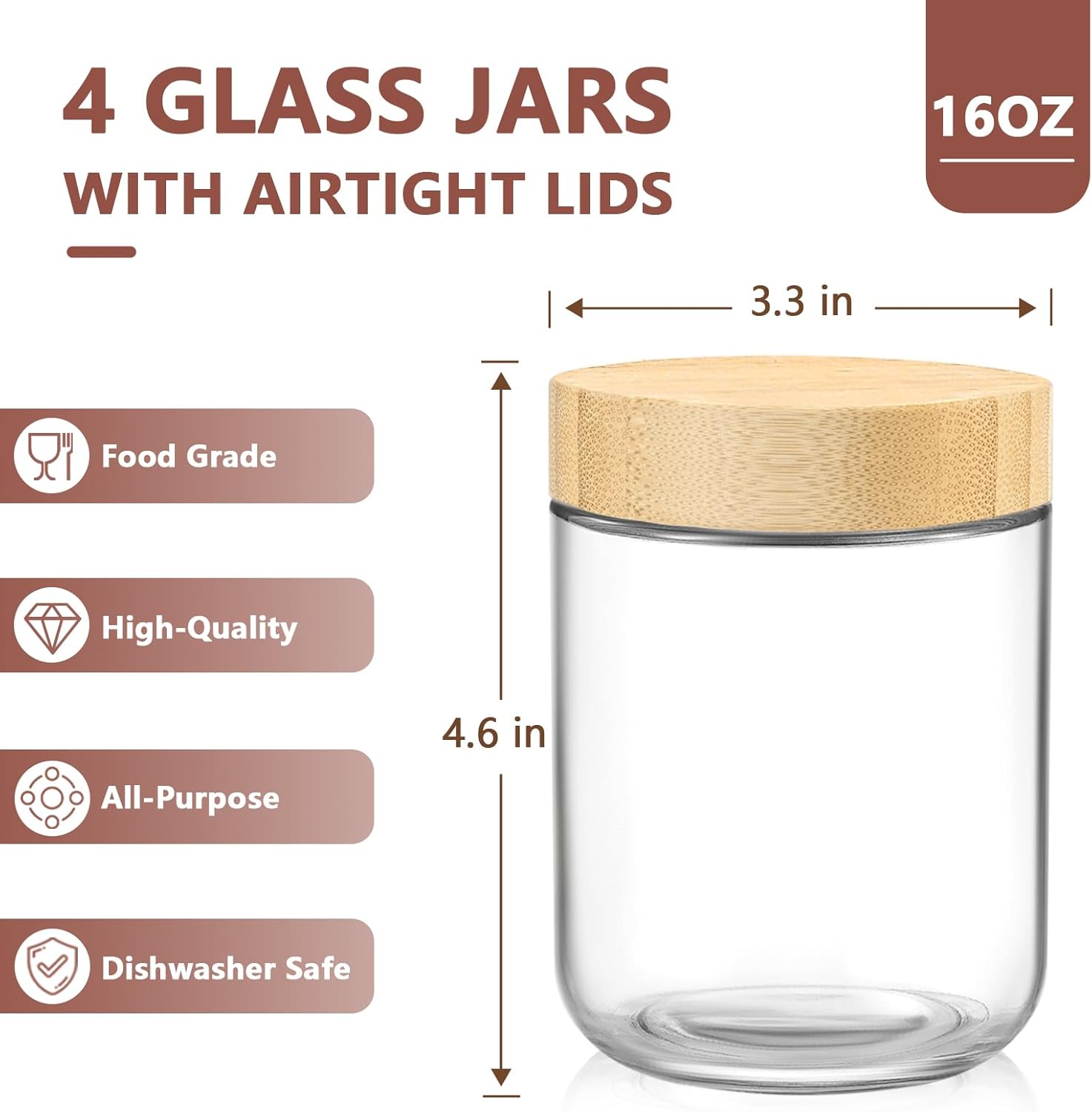 16 Oz Glass Jars with Bamboo L - Meal Prep Jar Salad のレビューと価格