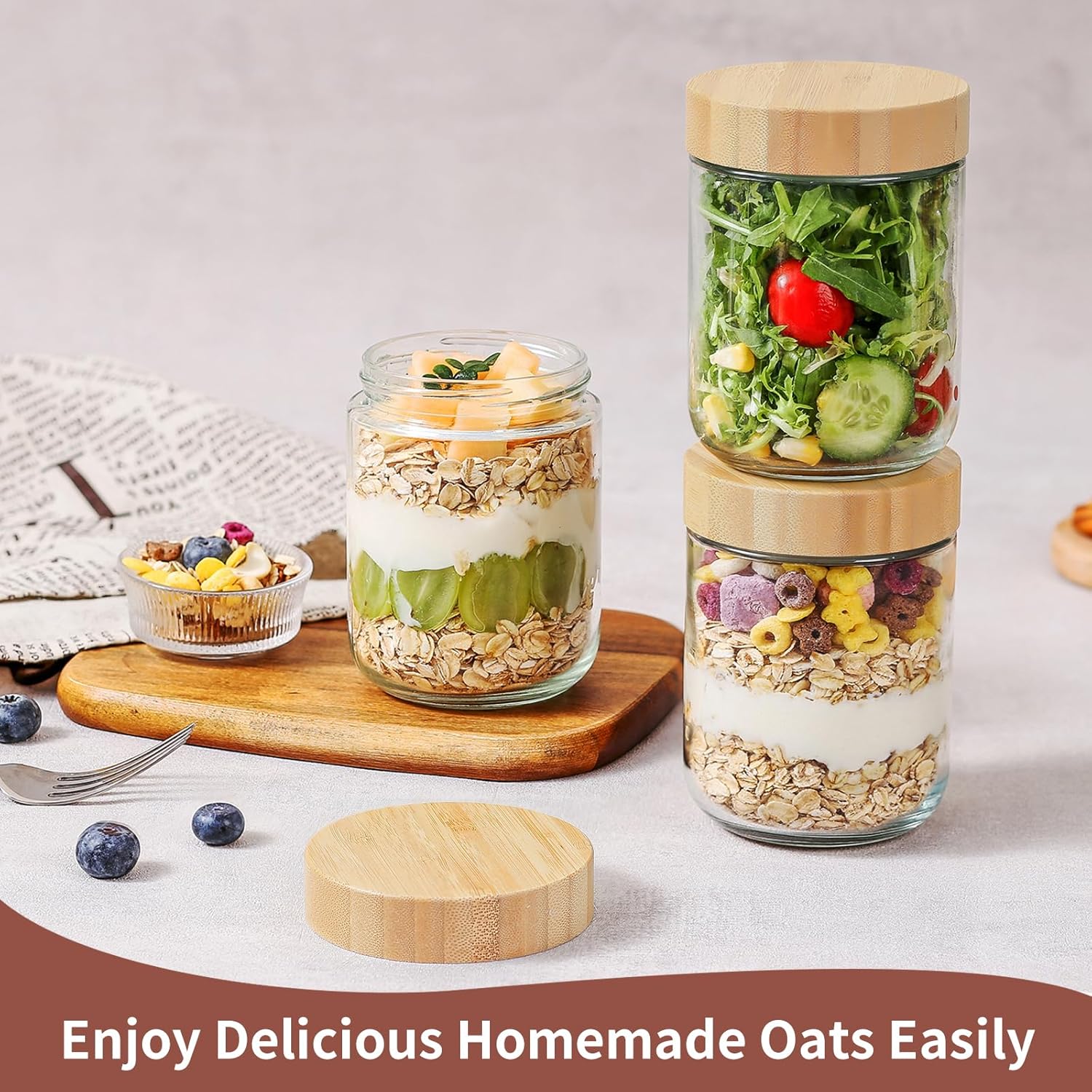 16 Oz Glass Jars with Bamboo L - Meal Prep Jar Salad のレビューと価格