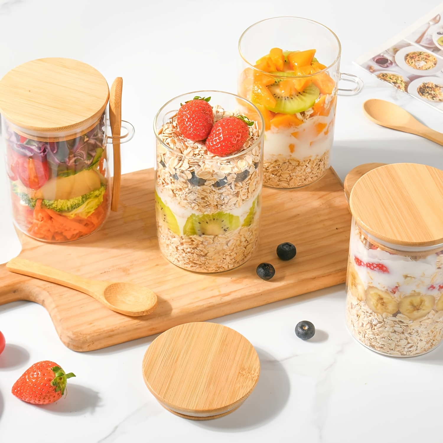 4/6pcs Dessert Bowl, Overnight - Meal Prep Jar Salad のレビューと価格